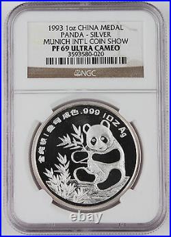 1993 China Munich Intl Coin Expo 1 Oz Silver Panda Proof Medal Coin NGC PF69 UC