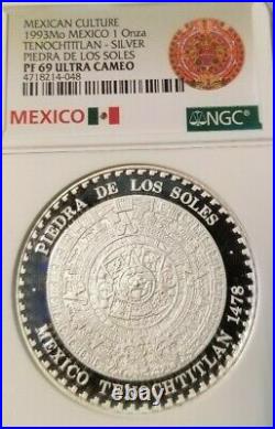 1993 Mexico Silver Medal Tenochtitlan Piedra De Los Soles Ngc Pf 69 Ultra Cameo