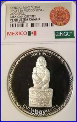 1993 Mexico Silver Medal Xochipilli Ngc Pf 68 Ultra Cameo Top Pop Finest Known