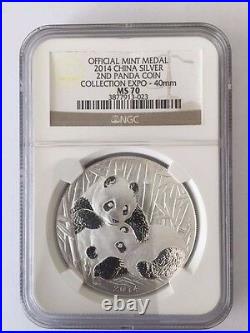 2014 2nd Panda Collection Expo Silver Medal withBox+COA NGC MS70 Cert. #3877913-023
