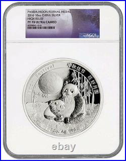 2016 China 10 oz. HR Silver Panda Moon Festival Medal NGC PF70 UC SKU42905