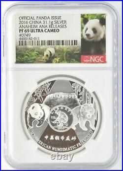 2016 China Panda Anaheim Ana Worlds Fair NGC PF 69 Ultra Cameo 1 oz Silver Medal