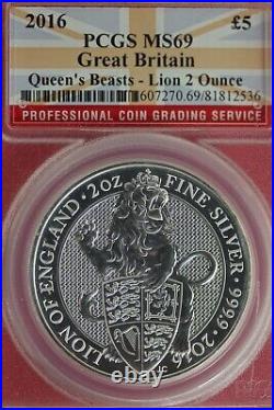 2016 MS 69 UK Queen's Beasts Lion 2 Ounce. 999 Silver Medal NGC OCE 6042