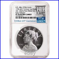 2017 225th Ann. American Liberty Silver Medal 1oz 4pc. Set NGC 70 225th ER Label