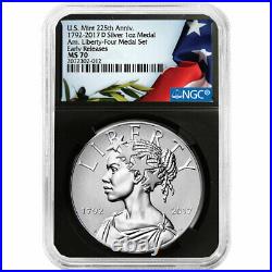 2017-D UNC 225th Ann. American Liberty Silver Medal 1oz NGC MS70 Flag ER Label R