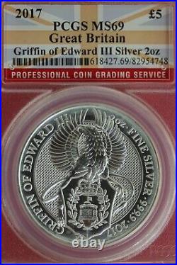 2017 MS 69 England Griffin Of Edward III 2 Oz UK. 999 Silver Medal NGC OCE 6041