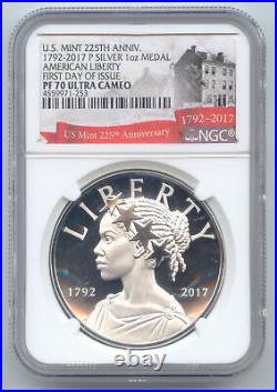 2017-P Proof 1 Oz Silver Medal, US Mint, 225th Anniversary, NGC PF-70 Ultra Cameo