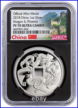 2018 China Dragon & Phoenix 1 oz Silver PF Medal NGC PF70 UC Blk Great SKU52126