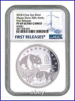 2018 China Macau Numismatic Society Show Panda 2 oz Silver PF Medal NGC PF69 FR