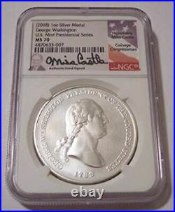 2018 George Washington Presidential Silver Medal MS70 NGC Mike Castle Signed