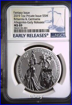 2019 1 oz Silver Allegories Germania & Britannia Medal NGC MS69 Early Releases