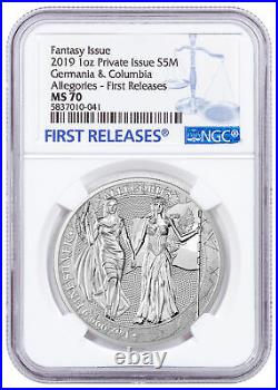2019 Allegories Germania & Columbia 1 oz Silver Medal NGC MS70 FR SKU60480
