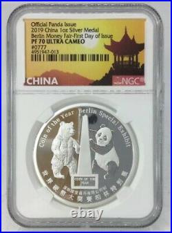 2019 China 1 Oz Silver Berlin Money Fair First Day Issue NGC PF70 Ultra Cameo