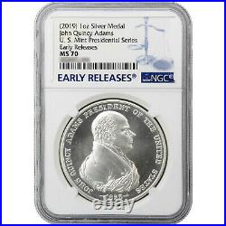 (2019) John Quincy Adams Silver Presidential Medal MS70 Early Releases NGC Blue