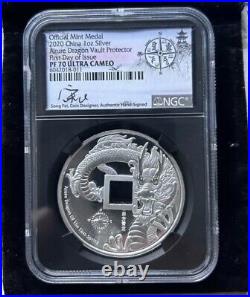 2020 China Azure Dragon Vault Protector. 999 Silver Medal NGC PF70 UCAM FDOI +++