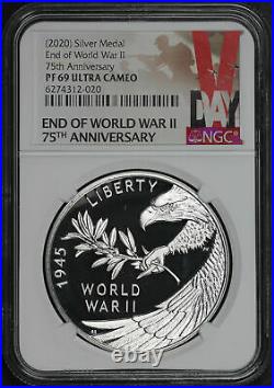 (2020) End Of World War II 75th Anniversary Silver Medal NGC PF-69 Ultra Cameo