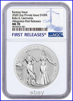 2020 Germany Allegories Germania & Italia 2 oz Silver Medal NGC MS70 FR