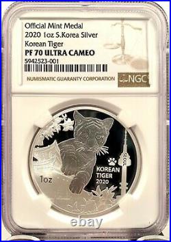 2020 Korea Tiger Proof 1 oz. 999 Silver Coin Medal NGC PF 70 UCAM 1,000 Made