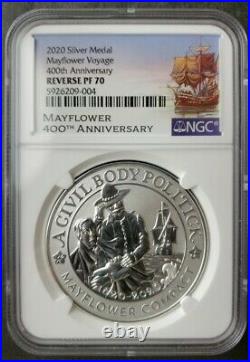2020 Mayflower Voyage 400th Anniversary Reverse Proof Silver Medal NGC PF70