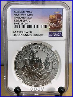 2020 Mayflower Voyage 400th Anniversary Silver Medal 20XD NGC Reverse PF 70