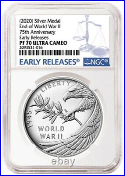 2020 P END of WORLD WAR II 75th ANNIVERSARY 1oz SILVER MEDAL NGC PF70 PRE-SALE