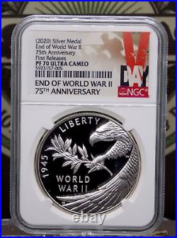 2020 P End of World War II 75th Anniversary 1oz Silver Medal NGC PF70 #005ARC