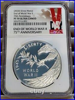 2020 Silver Medal End Of World War II 75th Anniversary NGC PF 70 Ultra Cameo