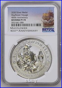 2020 Silver Medal Mayflower Voyage 400th Anniversary 1oz NGC Reverse PF70 top p