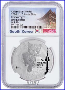 2020 South Korea Tiger 1 oz Silver Medal NGC MS70 FR Exclusive South Korea Label