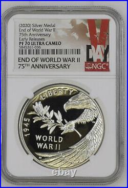 2020 W End of World War II 75th Anniversary 1 Oz Silver Proof Medal NGC PF70 ER