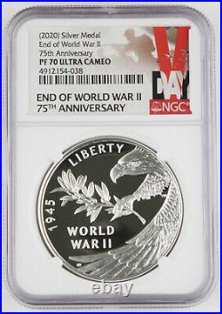 2020 W V75 End of World War II 75th Anniversary 1 Oz Silver Proof Medal NGC PF70