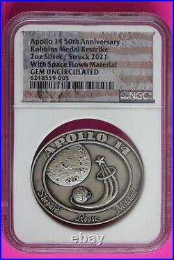 2021 2 OZ Silver Robbins Medal Restrike Apollo 14 Space Flown Material NGC 6125