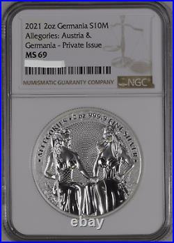 2021 Germania Allegories Austria & Germania 2oz Silver Coin NGC MS 69