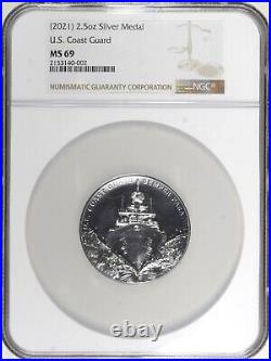 (2021) U. S. Coast Guard 2.5oz Silver Medal NGC MS69