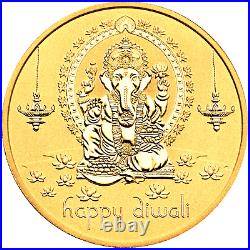 2022 Diwali Festival Hindu New Year Gift 1oz Silver Gilt NGC PF70 Medal FR