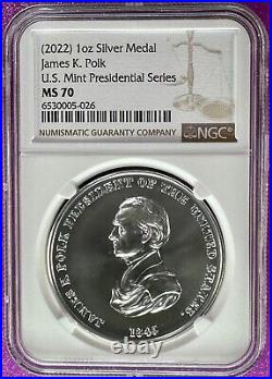 (2022) James K. Polk Presidential Series 1oz Silver Medal NGC MS70