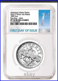 2022-P American Bronco Liberty 1 oz Silver Medal Chicago First Day P NGC PF70