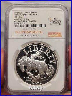 2022-P American Liberty 1 oz Silver Medal Chicago ANA Releases P NGC PF70! &&