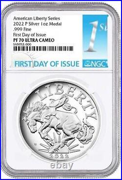 2022-P NGC PF70 American Liberty 1 oz Silver Medal First Day of Issue FDI %%