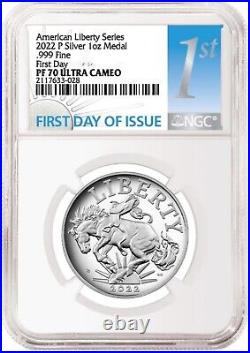 2022-P NGC PF70 American Liberty 1 oz Silver Proof Medal FDI, FIRST DAY ISSUE %%