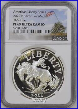 2022-P Proof American Liberty 1 oz Silver Medal NGC PF69UC' American Bronco %%