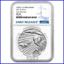 2022 U. S. Air Force 1 oz Silver Medal NGC MS70 ER Blue Label