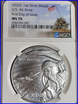 2022 U. S. Air Force 1 oz Silver Medal NGC MS70 FR Iwo Jima label = First Fdi rel