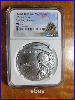 2022 U. S. Air Force 1 oz Silver Medal NGC MS70 First Day fdi, Iwo Jima label -