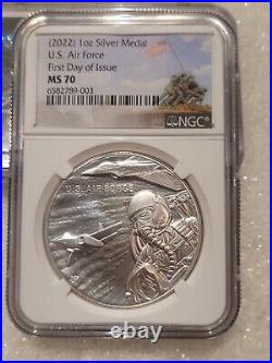 2022 U. S. Air Force 1 oz Silver Medal NGC MS70 Iwo Jima, FDI FIRST DAY OF ISSUE