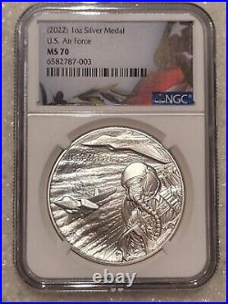 2022 U. S. Air Force 1 oz Silver Medal NGC MS70, US Flag label (only one ebay)