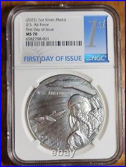 2022 US Air Force 1 oz Silver Medal NGC MS70 FIRST DAY OF ISSUE, FDI BLUE %%