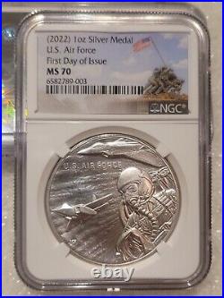 2022 US Air Force 1 oz Silver Medal NGC MS70 Iwo Jima FDI # FIRST DAY OF ISSUE