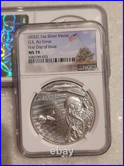 2022 US Air Force 1 oz Silver Medal NGC MS70 Iwo Jima FDI, FIRST DAY OF ISSUE