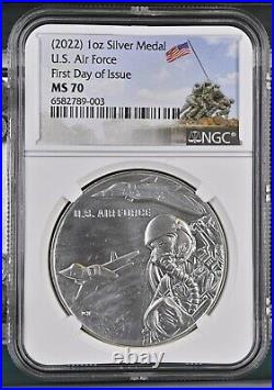 2022 US Air Force 1 oz Silver Medal NGC MS70 Iwo Jima FDI, FIRST DAY OF ISSUE